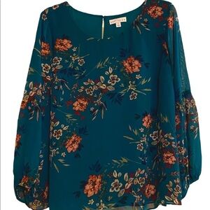 Boutique 3x women’s bright turquoise flowy blouse with bell sleeves